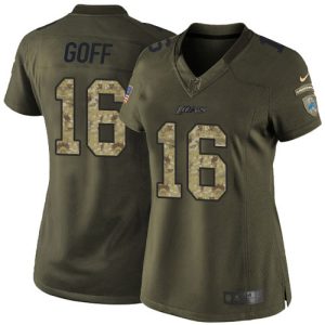 Marvelous Lions #16 Jared Goff Green Women's Stitched NFL Limited 2015 Salute to Service Jersey