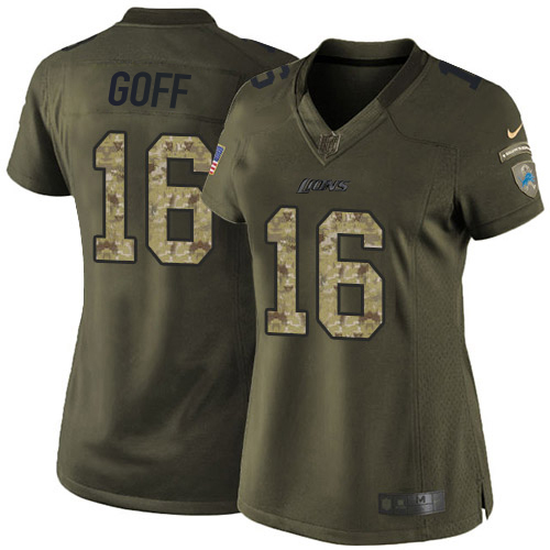 Marvelous Lions #16 Jared Goff Green Women's Stitched NFL Limited 2015 Salute to Service Jersey