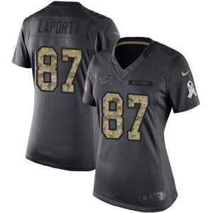 Marvelous Lions #87 Sam LaPorta Black Women's Stitched NFL Limited 2016 Salute to Service Jersey