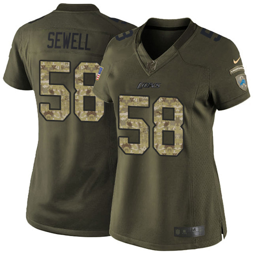Premium Lions #58 Penei Sewell Green Women's Stitched NFL Limited 2015 Salute to Service Jersey