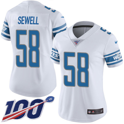 High quality Lions #58 Penei Sewell White Women's Stitched NFL 100th Season Vapor Untouchable Limited Jersey