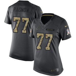 Outstanding Lions #77 Frank Ragnow Black Women's Stitched NFL Limited 2016 Salute to Service Jersey