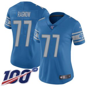 Superior Lions #77 Frank Ragnow Blue Team Color Women's Stitched NFL 100th Season Vapor Untouchable Limited Jersey