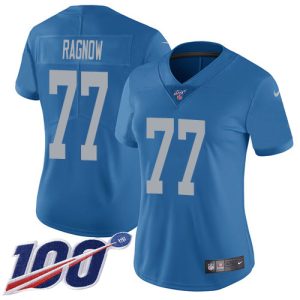 Finest Lions #77 Frank Ragnow Blue Throwback Women's Stitched NFL 100th Season Vapor Untouchable Limited Jersey