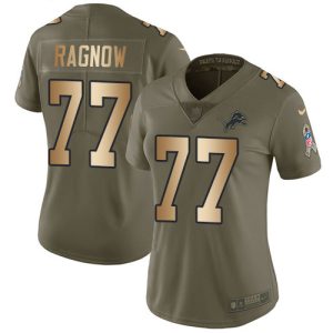 Exquisite Lions #77 Frank Ragnow Olive/Gold Women's Stitched NFL Limited 2017 Salute To Service Jersey