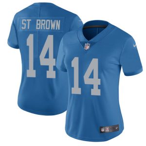 Marvelous Lions #14 Amon-Ra St. Brown Blue Throwback Women's Stitched NFL Vapor Untouchable Limited Jersey