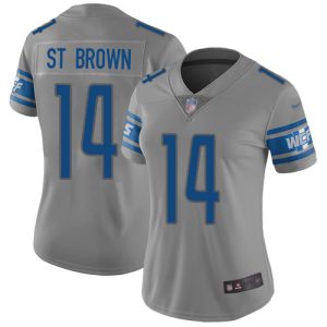 Marvelous Lions #14 Amon-Ra St. Brown Gray Women's Stitched NFL Limited Inverted Legend Jersey