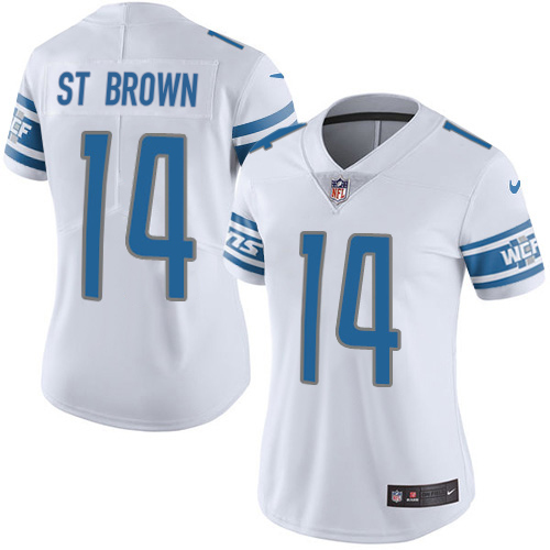 Superb Lions #14 Amon-Ra St. Brown White Women's Stitched NFL Vapor Untouchable Limited Jersey