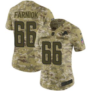 Finest Lions #66 Matt Farniok Camo Women's Stitched NFL Limited 2018 Salute To Service Jersey