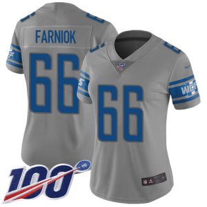 High quality Lions #66 Matt Farniok Gray Women's Stitched NFL Limited Inverted Legend 100th Season Jersey