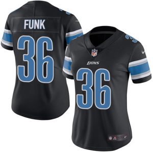 High quality Lions #36 Jake Funk Black Women's Stitched NFL Limited Rush Jersey