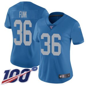 Gorgeous Lions #36 Jake Funk Blue Throwback Women's Stitched NFL 100th Season Vapor Untouchable Limited Jersey