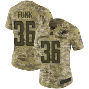 High quality Lions #36 Jake Funk Camo Women's Stitched NFL Limited 2018 Salute To Service Jersey