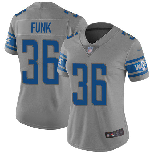Outstanding Lions #36 Jake Funk Gray Women's Stitched NFL Limited Inverted Legend Jersey