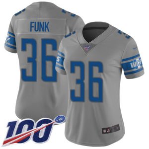 Gorgeous Lions #36 Jake Funk Gray Women's Stitched NFL Limited Inverted Legend 100th Season Jersey