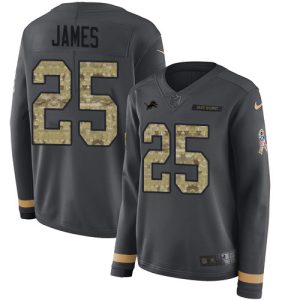 Outstanding Lions #25 Craig James Anthracite Salute to Service Women's Stitched NFL Limited Therma Long Sleeve Jersey