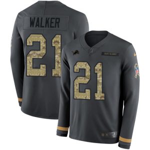 Gorgeous Lions #21 Tracy Walker Anthracite Salute to Service Youth Stitched NFL Limited Therma Long Sleeve Jersey