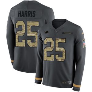 Premium Lions #25 Will Harris Anthracite Salute to Service Youth Stitched NFL Limited Therma Long Sleeve Jersey