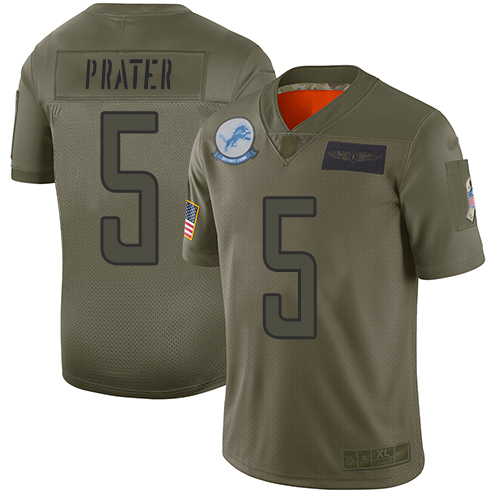 Gorgeous Lions #5 Matt Prater Camo Youth Stitched NFL Limited 2019 Salute to Service Jersey