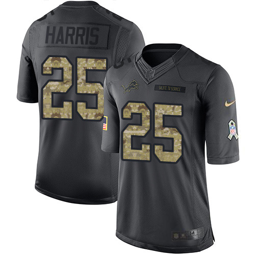 Premium Lions #25 Will Harris Black Youth Stitched NFL Limited 2016 Salute to Service Jersey