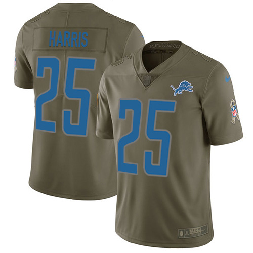 Exquisite Lions #25 Will Harris Olive Youth Stitched NFL Limited 2017 Salute to Service Jersey