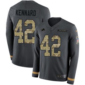 Marvelous Lions #42 Devon Kennard Anthracite Salute to Service Youth Stitched NFL Limited Therma Long Sleeve Jersey