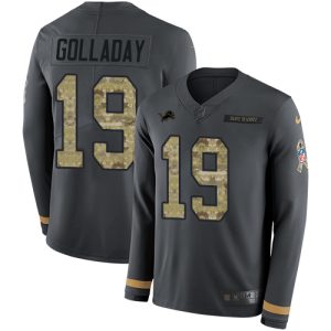 Finest Lions #19 Kenny Golladay Anthracite Salute to Service Youth Stitched NFL Limited Therma Long Sleeve Jersey