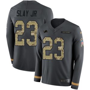 Finest Lions #23 Darius Slay Jr Anthracite Salute to Service Youth Stitched NFL Limited Therma Long Sleeve Jersey
