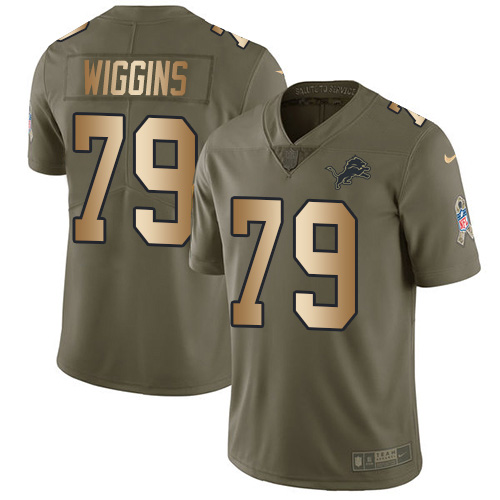 Premium Lions #79 Kenny Wiggins Olive/Gold Youth Stitched NFL Limited 2017 Salute To Service Jersey