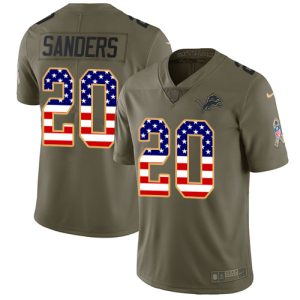 Superb Lions #20 Barry Sanders Olive/USA Flag Youth Stitched NFL Limited 2017 Salute to Service Jersey