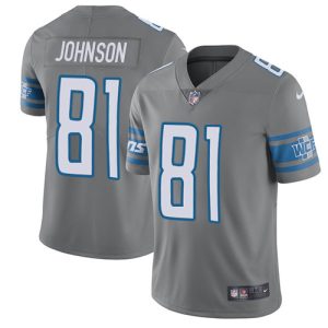 Outstanding Lions #81 Calvin Johnson Gray Youth Stitched NFL Limited Rush Jersey