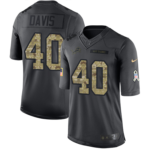 Superb Lions #40 Jarrad Davis Black Youth Stitched NFL Limited 2016 Salute to Service Jersey