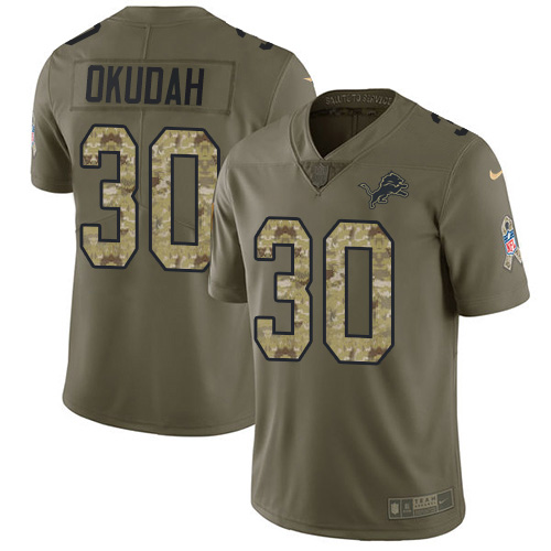 Exquisite Lions #30 Jeff Okudah Olive/Camo Youth Stitched NFL Limited 2017 Salute To Service Jersey