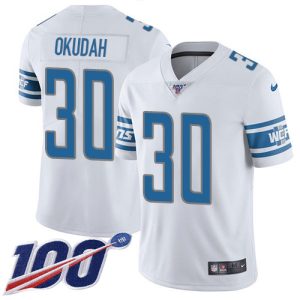 Outstanding Lions #30 Jeff Okudah White Youth Stitched NFL 100th Season Vapor Untouchable Limited Jersey