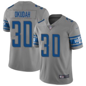 Premium Lions #30 Jeff Okudah Gray Youth Stitched NFL Limited Inverted Legend Jersey