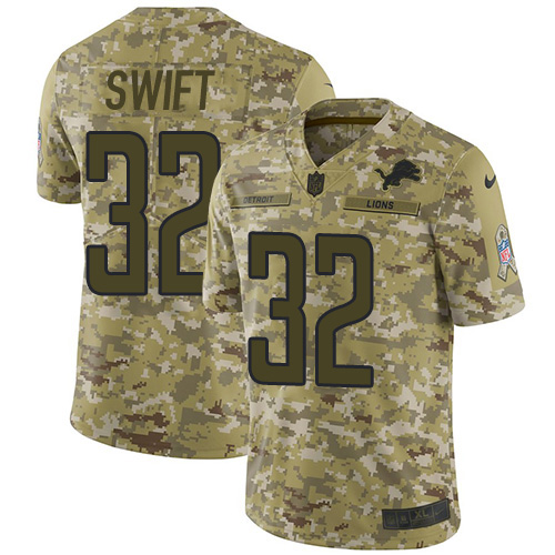 High quality Lions #32 D'Andre Swift Camo Youth Stitched NFL Limited 2018 Salute To Service Jersey