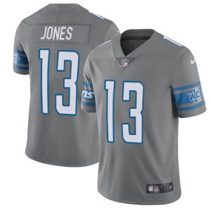 Outstanding Lions #13 T.J. Jones Gray Youth Stitched NFL Limited Rush Jersey