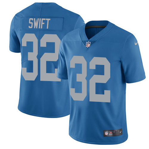 Finest Lions #32 D'Andre Swift Blue Throwback Youth Stitched NFL Vapor Untouchable Limited Jersey
