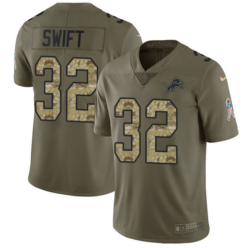 Outstanding Lions #32 D'Andre Swift Olive/Camo Youth Stitched NFL Limited 2017 Salute To Service Jersey