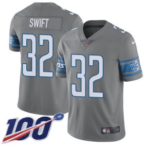 Gorgeous Lions #32 D'Andre Swift Gray Youth Stitched NFL Limited Rush 100th Season Jersey