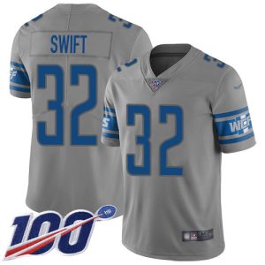 Marvelous Lions #32 D'Andre Swift Gray Youth Stitched NFL Limited Inverted Legend 100th Season Jersey