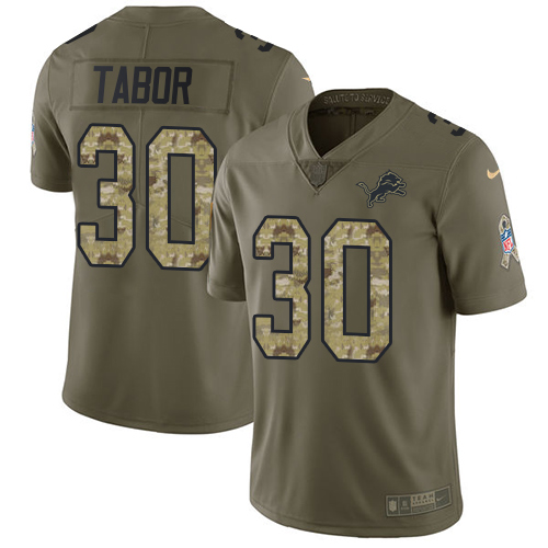 Gorgeous Lions #30 Teez Tabor Olive/Camo Youth Stitched NFL Limited 2017 Salute to Service Jersey