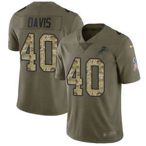 Gorgeous Lions #40 Jarrad Davis Olive/Camo Youth Stitched NFL Limited 2017 Salute to Service Jersey