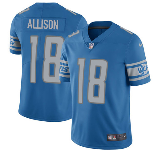 Exceptional Lions #18 Geronimo Allison Blue Team Color Youth Stitched NFL Vapor Untouchable Limited Jersey