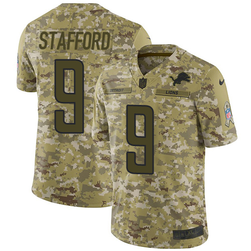 High quality Lions #9 Matthew Stafford Camo Youth Stitched NFL Limited 2018 Salute to Service Jersey