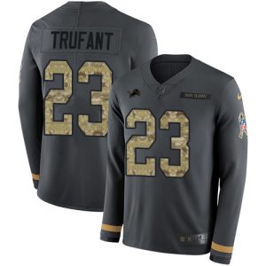 High quality Lions #23 Desmond Trufant Anthracite Salute to Service Youth Stitched NFL Limited Therma Long Sleeve Jersey