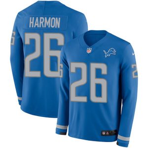 Outstanding Lions #26 Duron Harmon Blue Team Color Youth Stitched NFL Limited Therma Long Sleeve Jersey