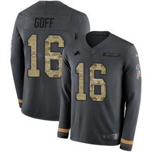 Exquisite Detroit Lions #16 Jared Goff Anthracite Salute to Service Youth Stitched NFL Limited Therma Long Sleeve Jersey