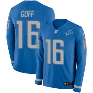 High quality Detroit Lions #16 Jared Goff Blue Team Color Youth Stitched NFL Limited Therma Long Sleeve Jersey