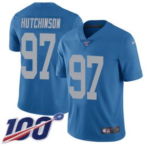 Superb Lions #97 Aidan Hutchinson Blue Throwback Youth Stitched NFL 100th Season Vapor Untouchable Limited Jersey